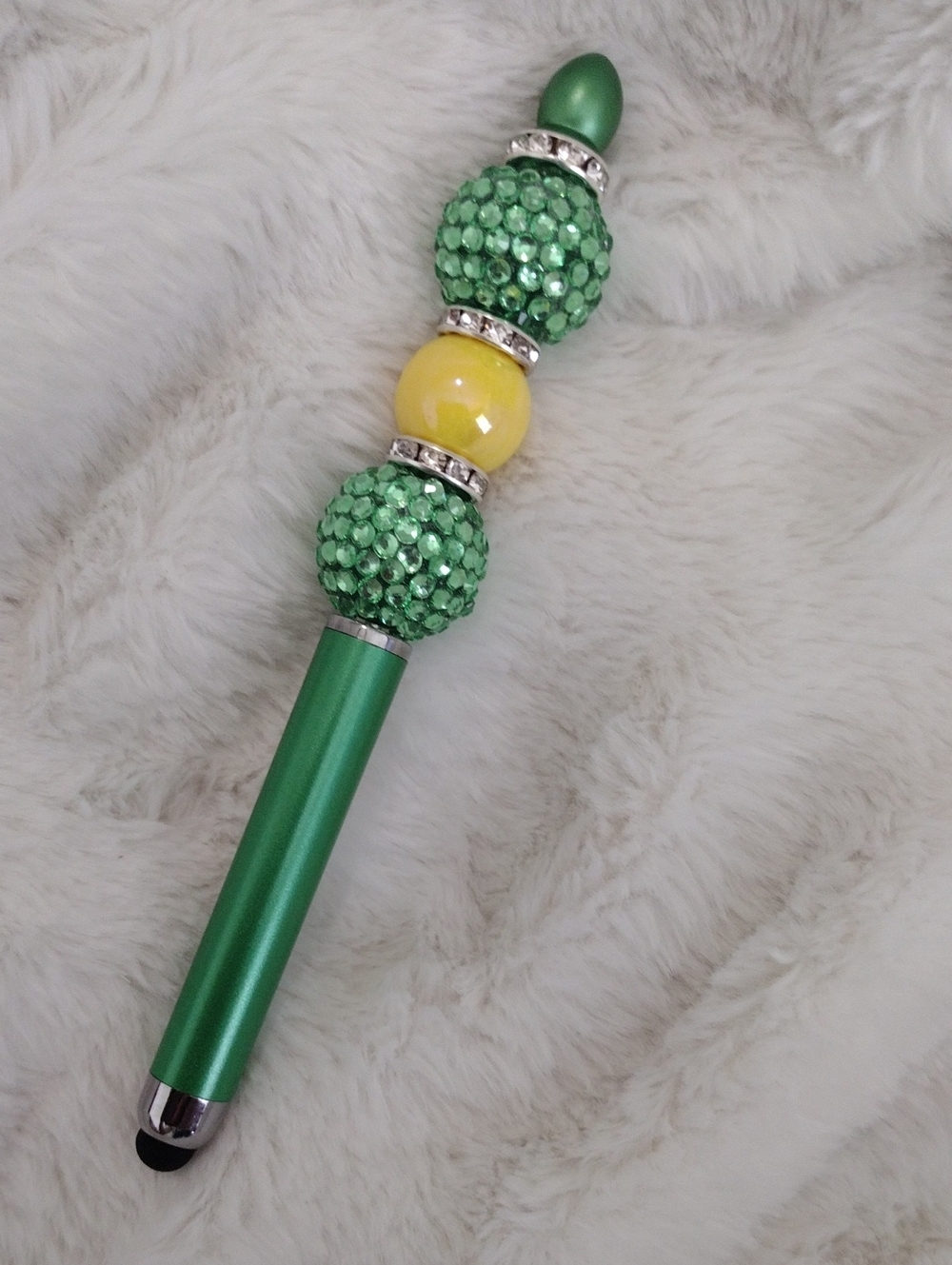 Green Beaded Stylus & Pen with Yellow Accent